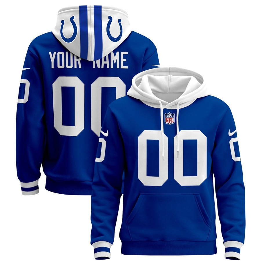 Men's Youth Indianapolis Colts Custom Nike Royal Blue NFL Pullover Hoodie - All Stitched