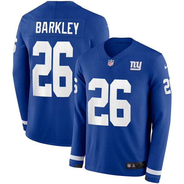 Men's New York Giants Custom Royal Therma Long Sleeve Stitched Jersey