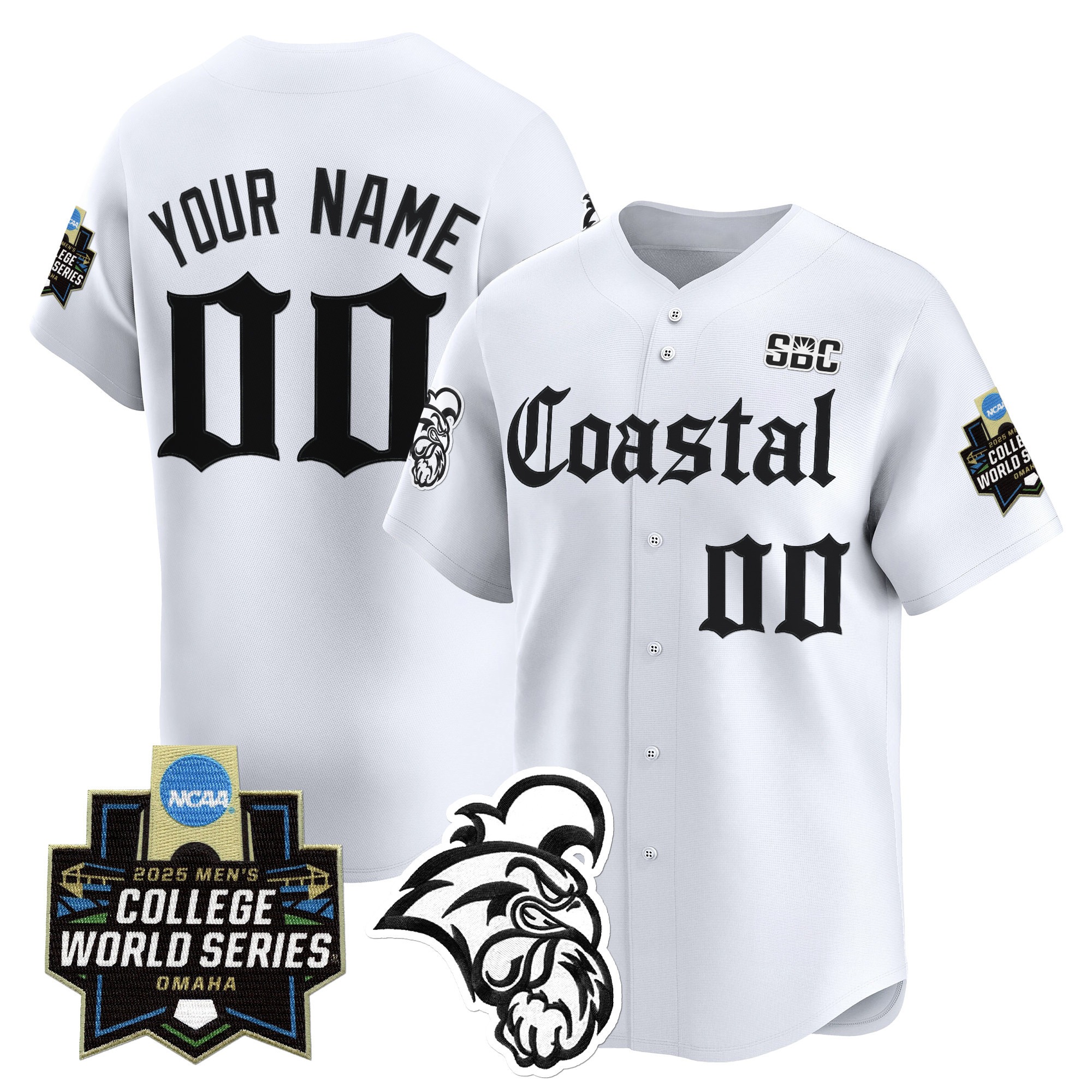 Custom Coastal Carolina Chanticleers 2025 NCAA MCWS 'Gothic Coastline Edition' Limited Baseball Jersey White - All Stitched