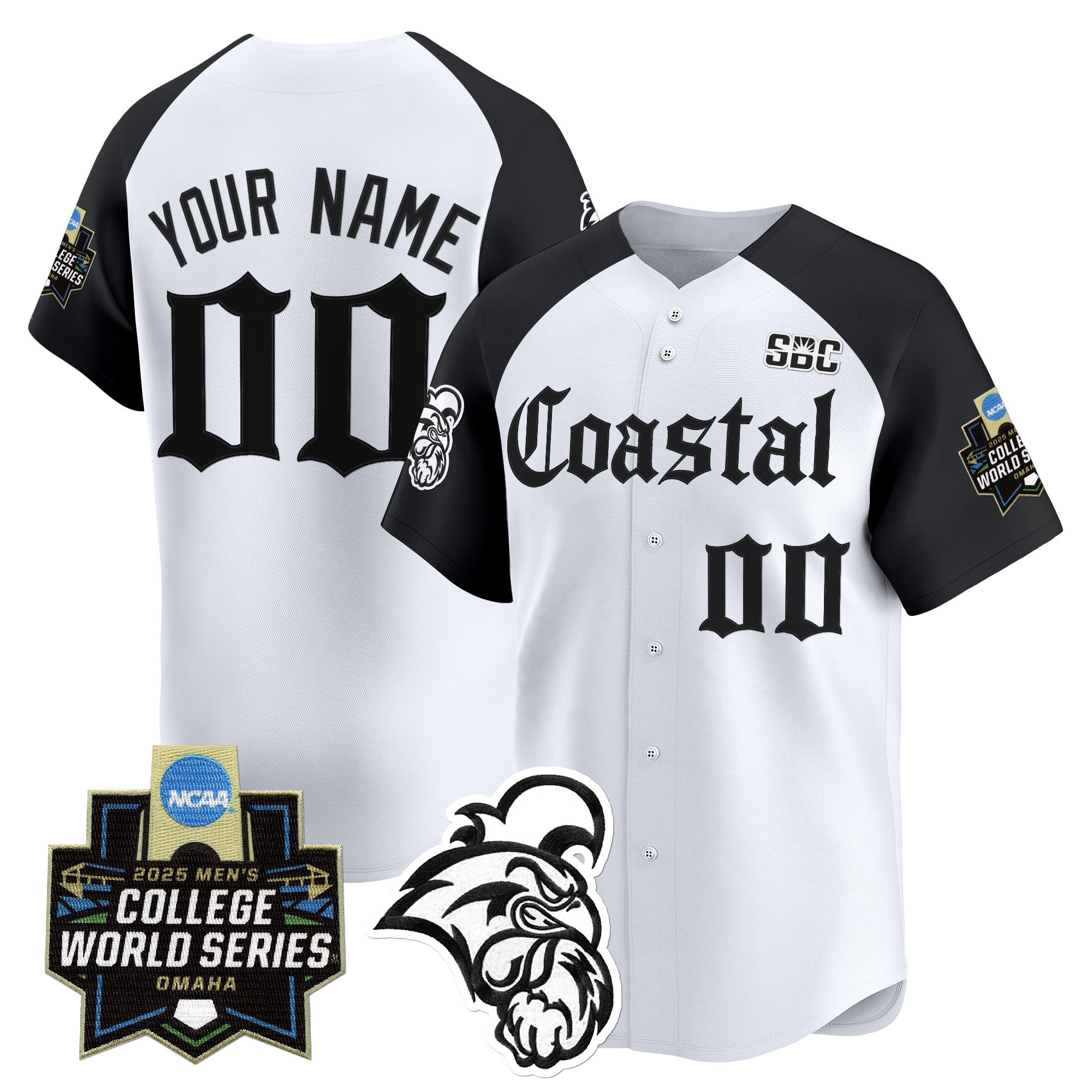 Custom Coastal Carolina Chanticleers 2025 NCAA MCWS 'Gothic Coastline Edition' Limited Baseball Jersey White Black - All Stitched