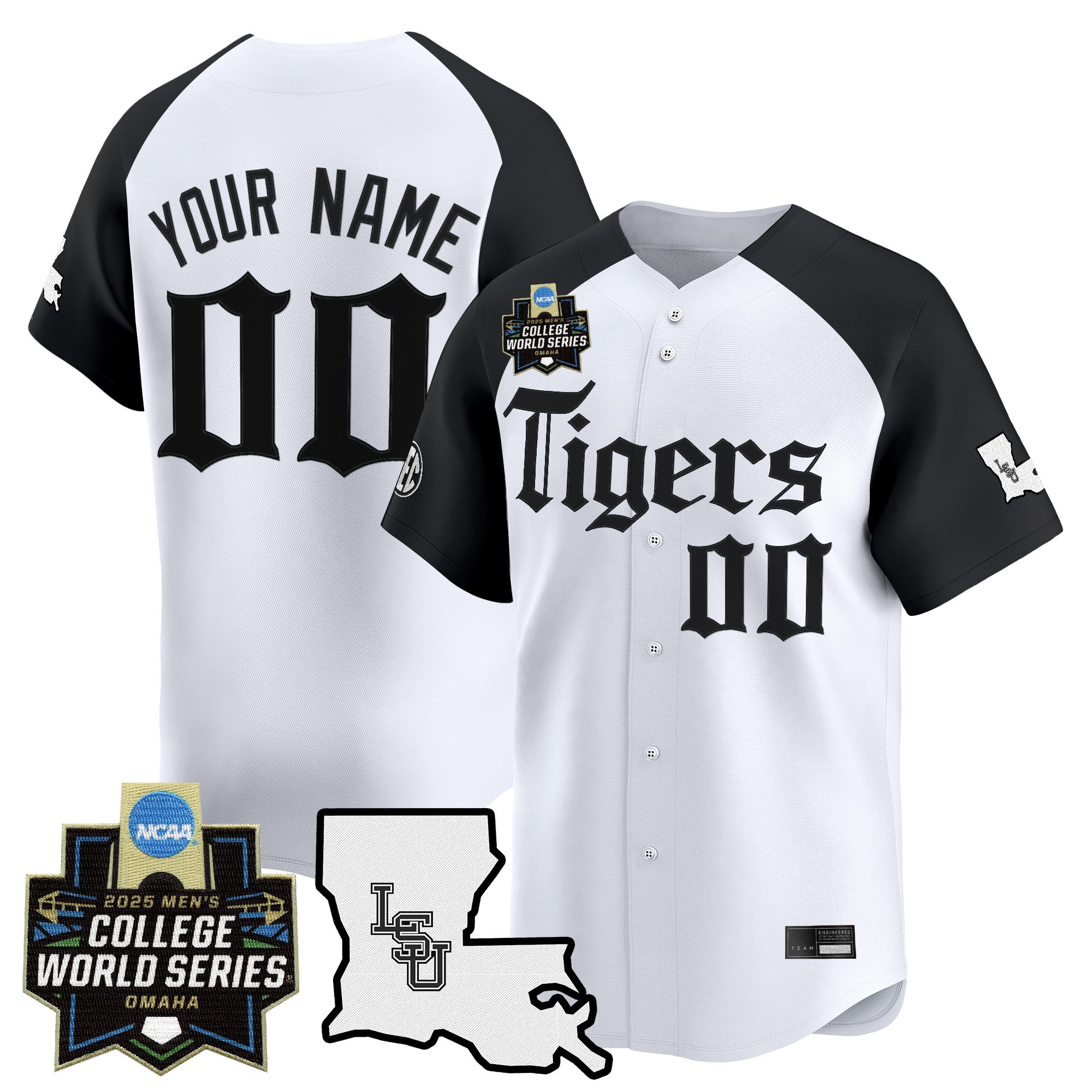LSU Tigers Custom 2025 NCAA MCWS 'Gothic Geaux Edition' Limited Baseball Jersey White Black - All Stitched