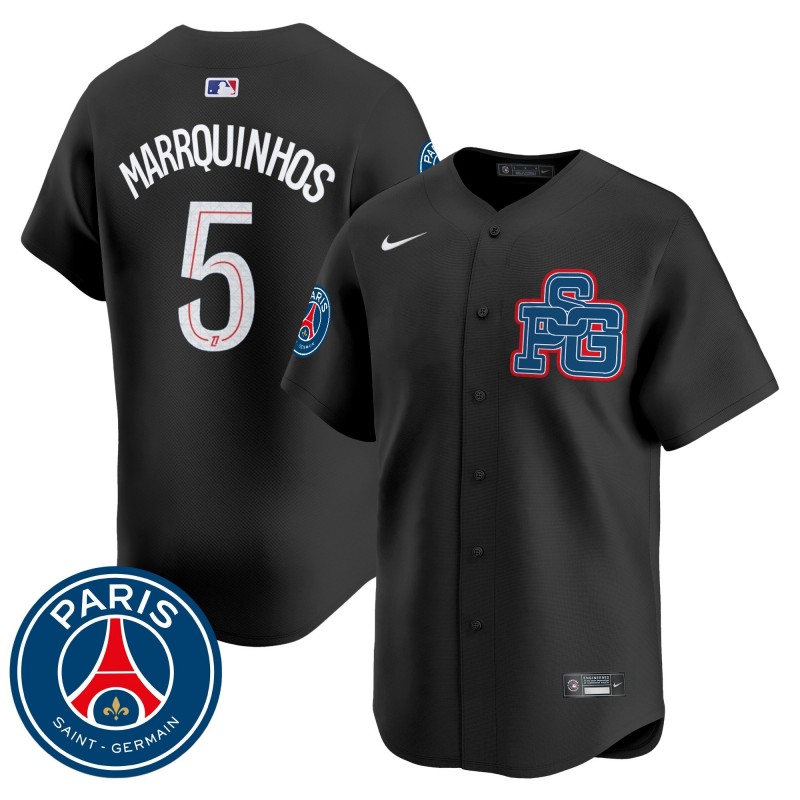 Paris Saint-Germain #5 Marquinhos Nike Black 2025 Vapor Stitched Baseball Jersey