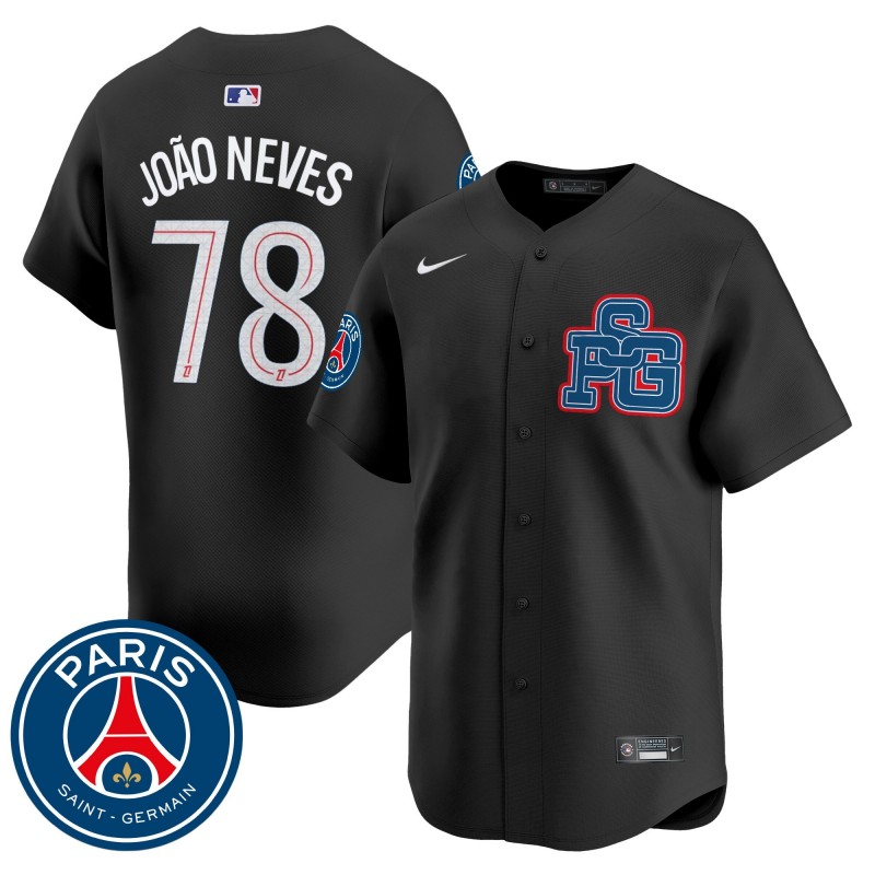 Paris Saint-Germain #78 Joao Neves Nike Black 2025 Vapor Stitched Baseball Jersey