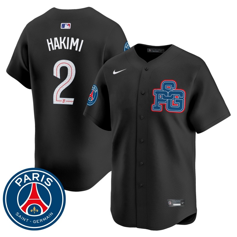 Paris Saint-Germain #2 Achraf Hakimi Nike Black 2025 Vapor Stitched Baseball Jersey