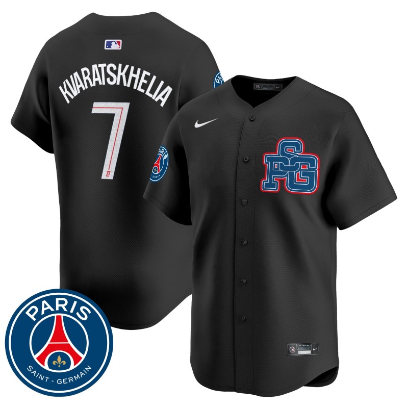 Paris Saint-Germain #7 Khvicha Kvaratskhelia Nike Black 2025 Vapor Stitched Baseball Jersey