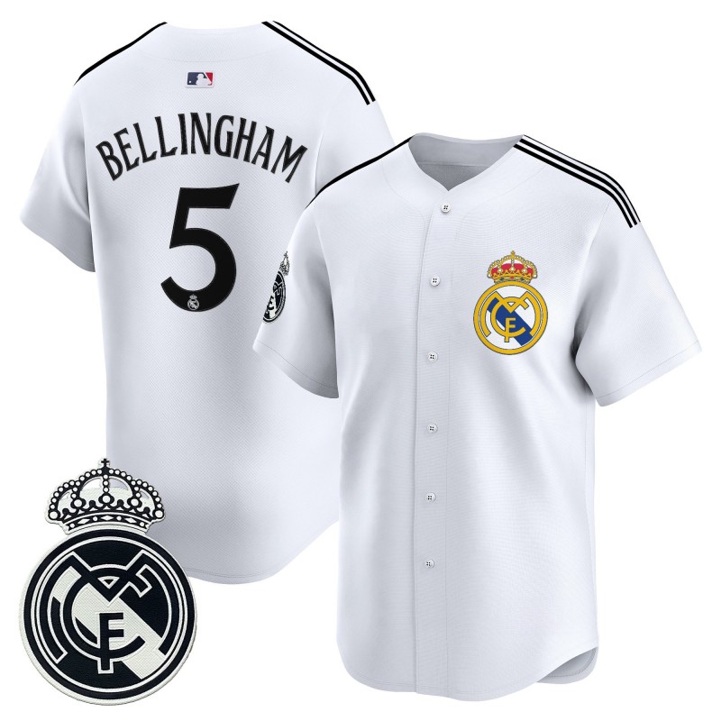 Real Madrid #5 Jude Bellingham White 2025 Vapor Stitched Baseball Jersey