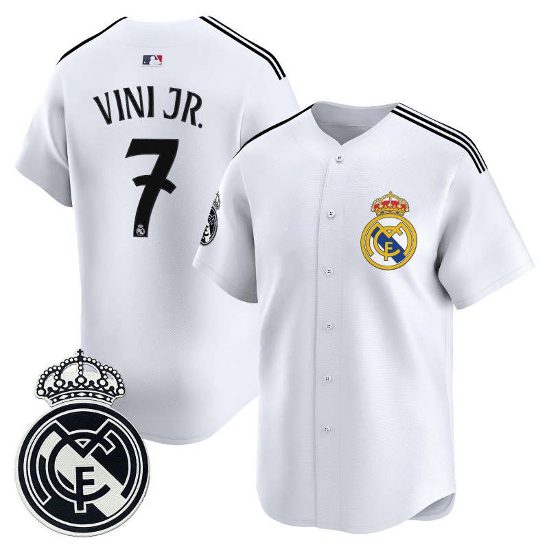 Real Madrid #7 Vinicius Junior White 2025 Vapor Stitched Baseball Jersey
