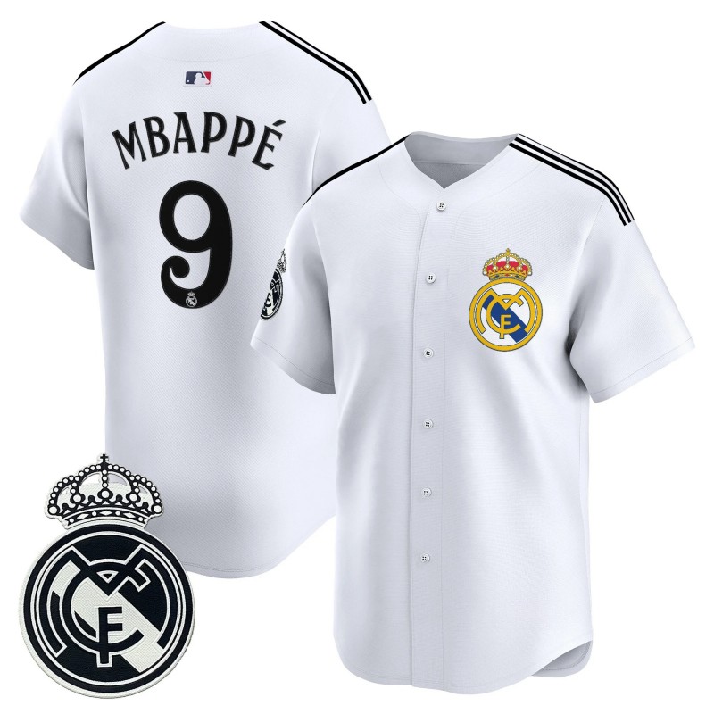 Real Madrid #9 Kylian Mbappe White 2025 Vapor Stitched Baseball Jersey