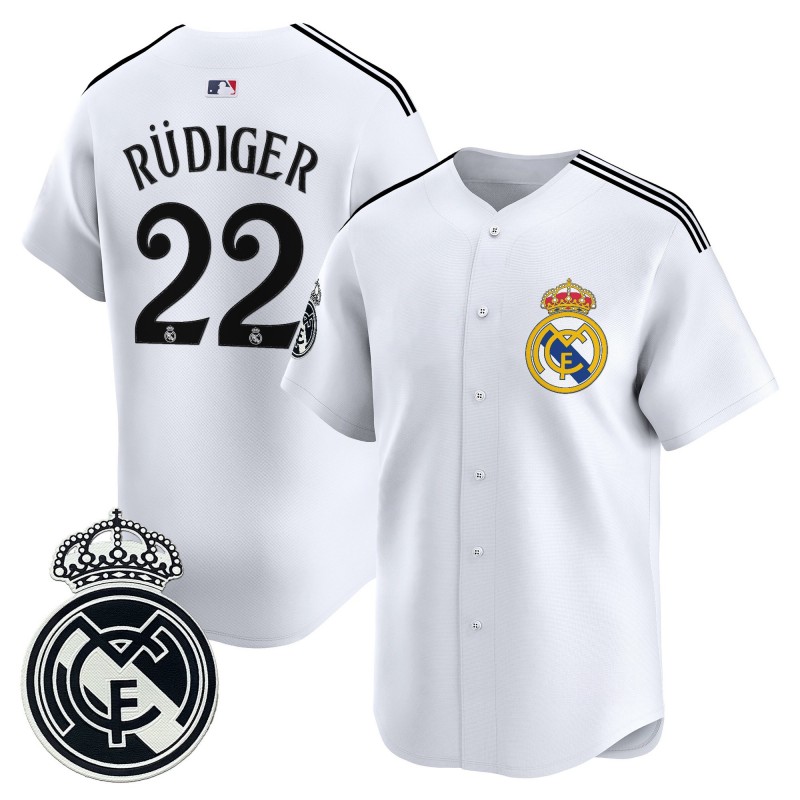 Real Madrid #22 Antonio Rudiger White 2025 Vapor Stitched Baseball Jersey