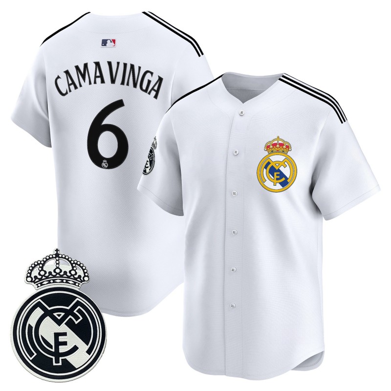 Real Madrid #6 Eduardo Camavinga White 2025 Vapor Stitched Baseball Jersey