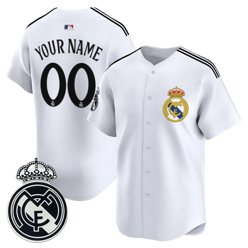 Real Madrid Custom White 2025 Vapor Stitched Baseball Jersey
