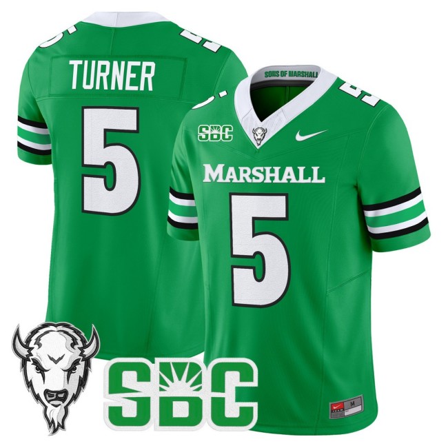 Men's Marshall Thundering Herd #5 A.J. Turner Nike 2025 FUSE Vapor Limited Football Jersey Kelly Green - All Stitched