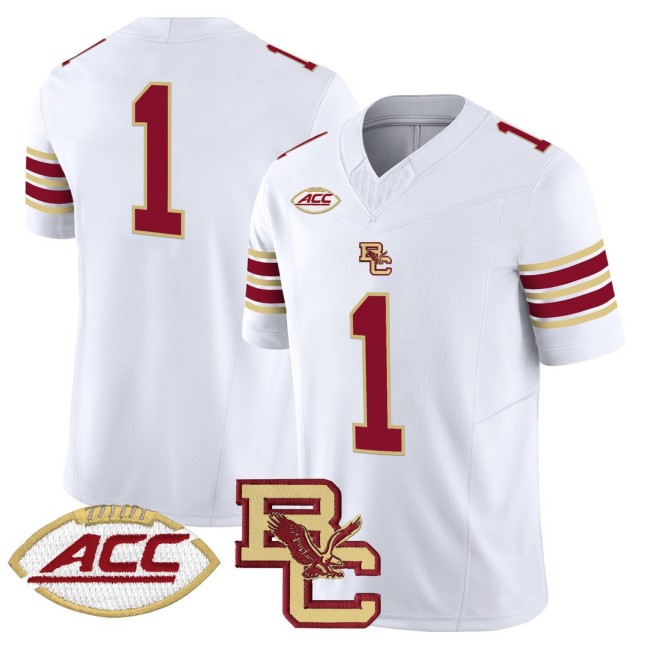 Men's Boston College Eagles 1 Team White 2025 FUSE Vapor Limited Football Jersey - All Stitched