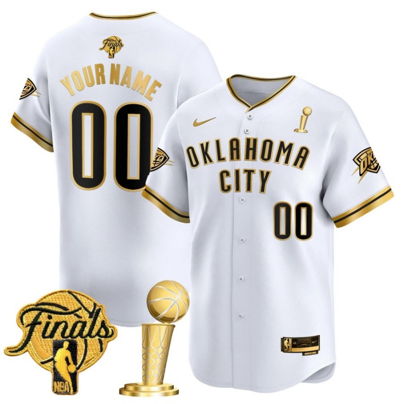 Oklahoma City Thunder Custom 2025 Champions Nike Gold Limited Baseball Jersey White - All Stitched