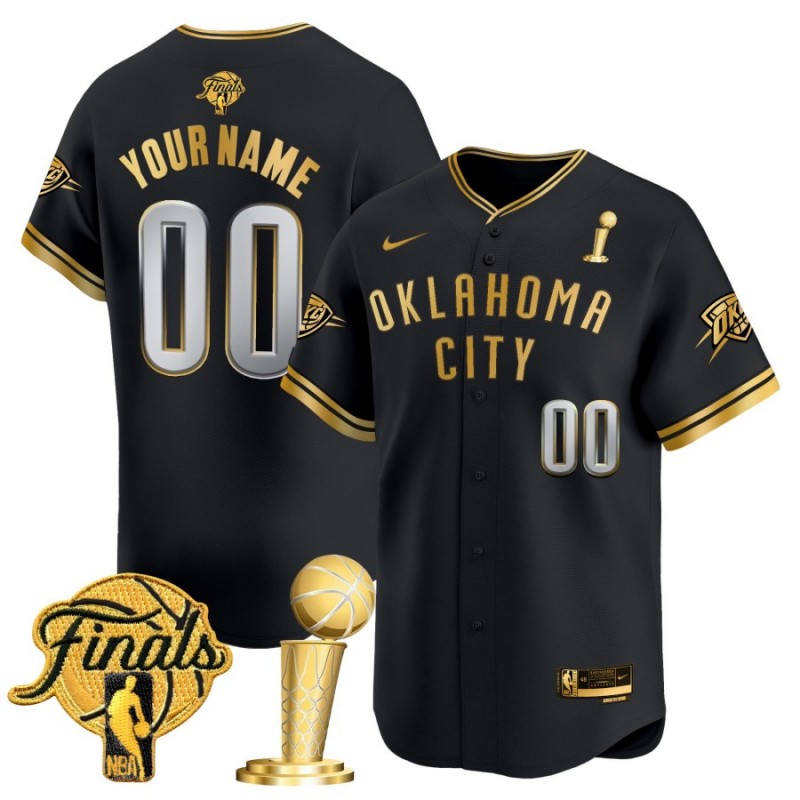 Oklahoma City Thunder Custom 2025 Champions Nike Gold Limited Baseball Jersey Black - All Stitched