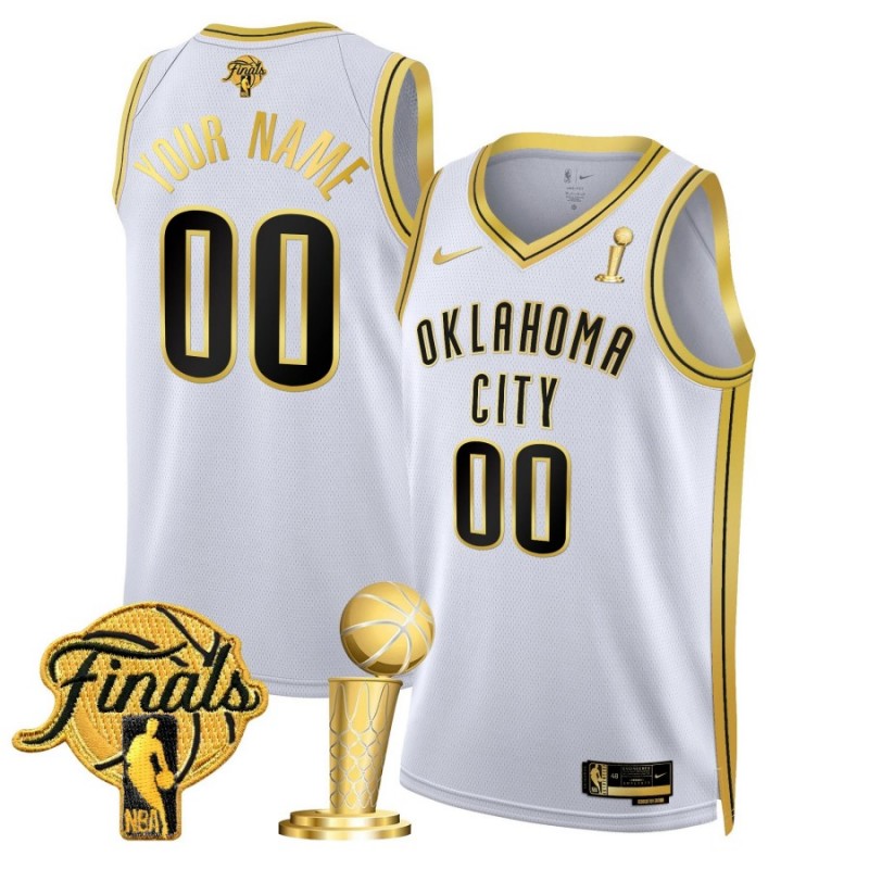 Oklahoma City Thunder Custom 2025 Champions Nike Gold Swingman Jersey White - All Stitched