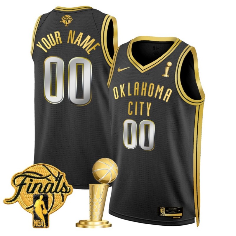 Oklahoma City Thunder Custom 2025 Champions Nike Gold Swingman Jersey Black - All Stitched