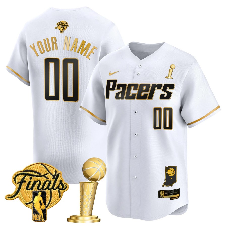 Indiana Pacers Nike 2025 Champions Gold Limited Baseball Custom Jersey White - All Stitched