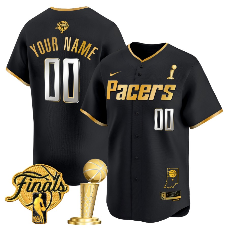 Indiana Pacers Nike 2025 Champions Gold Limited Baseball Custom Jersey Black - All Stitched