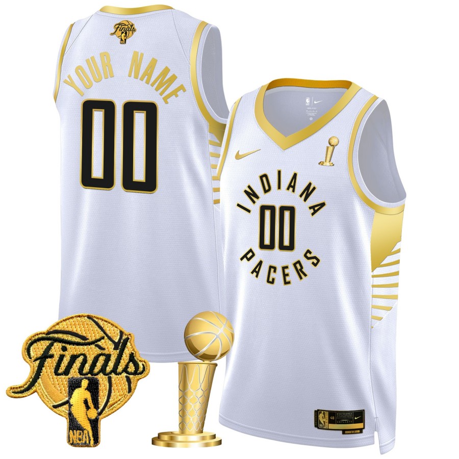 Indiana Pacers Nike 2025 Champions Gold Swingman Custom Jersey White - All Stitched