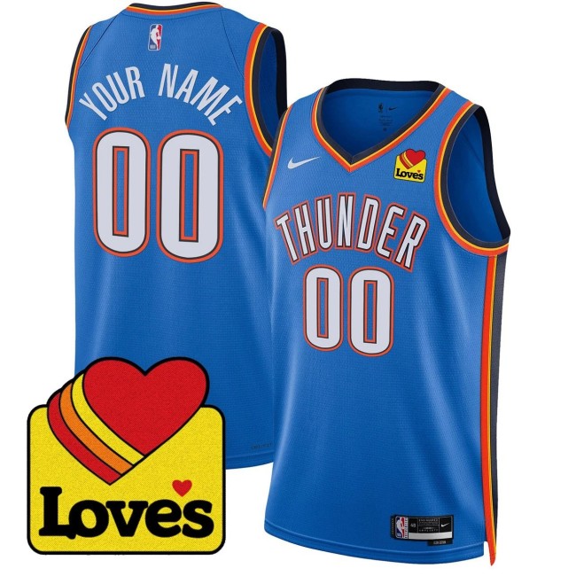 Oklahoma City Thunder Custom Loves Patch Blue Swingman Stitched Jersey
