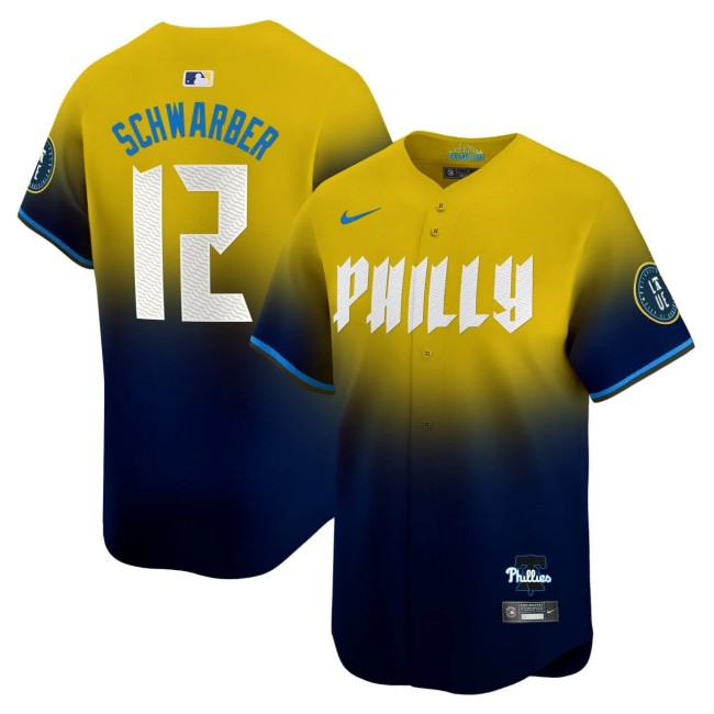 Philadelphia Phillies #12 Kyle Schwarber Yellow Navy Limited Jersey - All Stitched