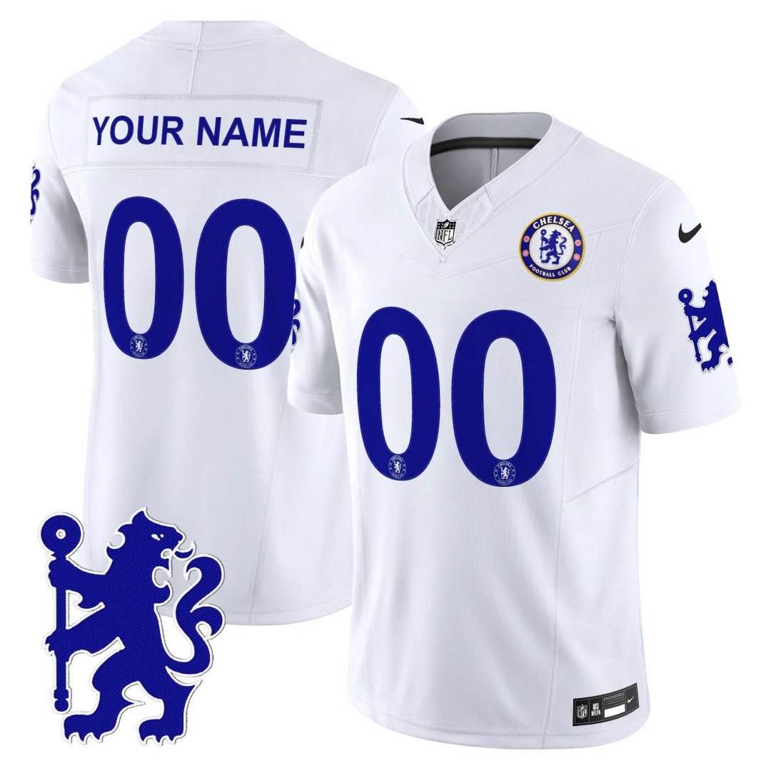 Chelsea 2025 Soccer x NFL Football Nike Vapor Limited Custom Jersey White - All Stitched