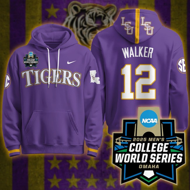 LSU Tigers #12 Todd Walker Nike 2025 Men's College World Series Limited Hoodie Purple - All Stitched