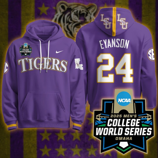 LSU Tigers #24 Anthony Eyanson Nike 2025 Men's College World Series Limited Hoodie Purple - All Stitched