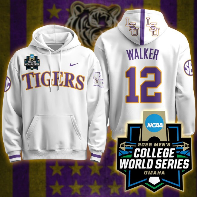 Nike LSU Tigers #12 Todd Walker 2025 Men's College World Series Limited Hoodie White - All Stitched