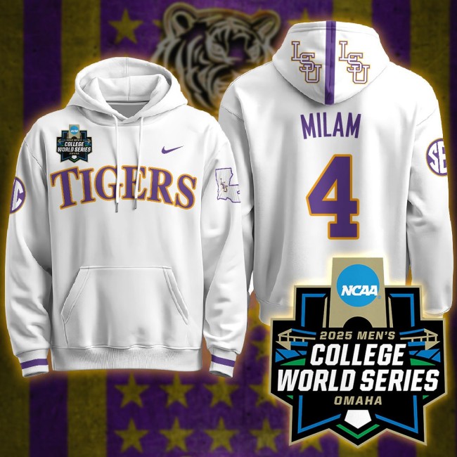 Nike LSU Tigers #4 Steven Milam 2025 Men's College World Series Limited Hoodie White - All Stitched