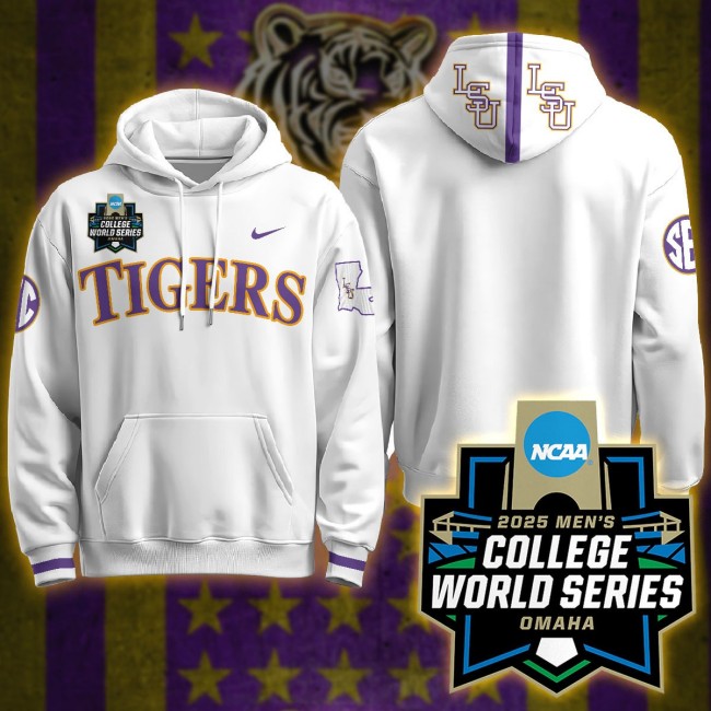 Nike LSU Tigers Blank 2025 Men's College World Series Limited Hoodie White - All Stitched