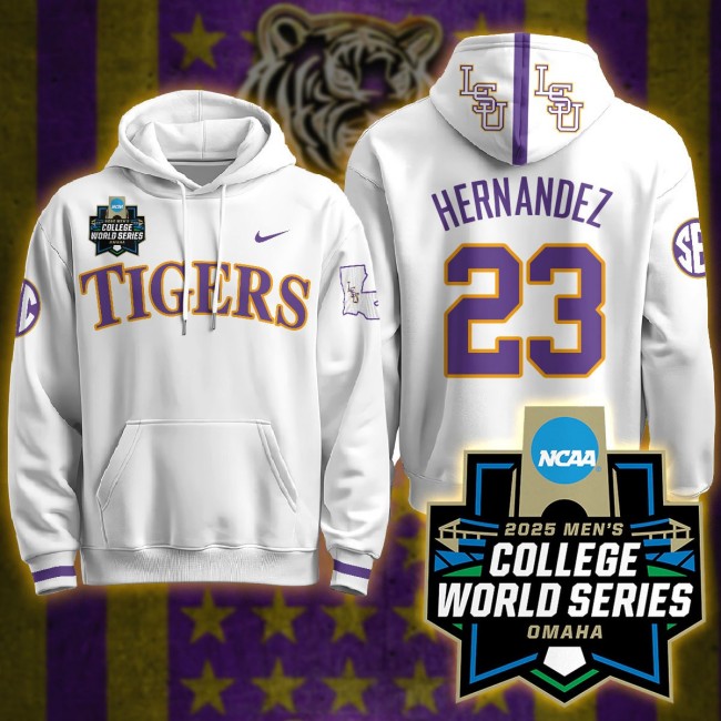 Nike LSU Tigers #23 Luis Hernandez 2025 Men's College World Series Limited Hoodie White - All Stitched