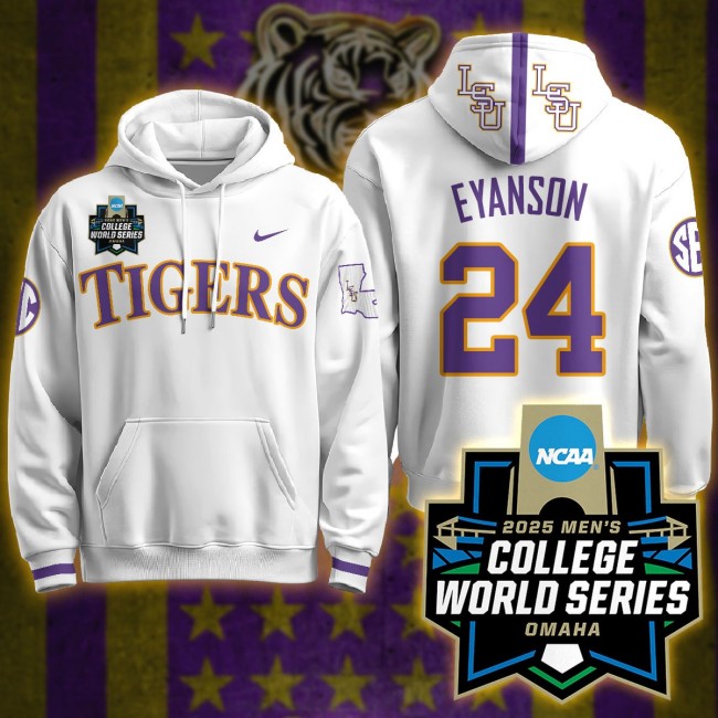 Nike LSU Tigers #24 Anthony Eyanson 2025 Men's College World Series Limited Hoodie White - All Stitched