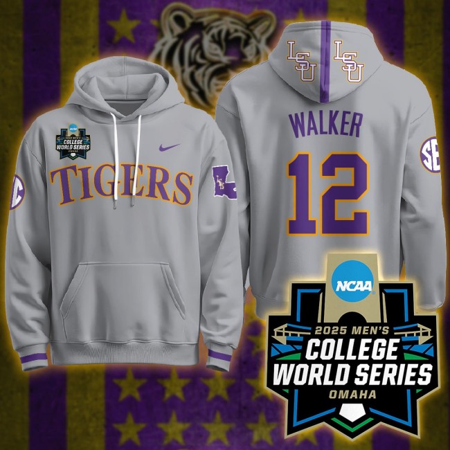 LSU Tigers #12 Todd Walker Nike 2025 Men's College World Series Limited Hoodie Grey - All Stitched