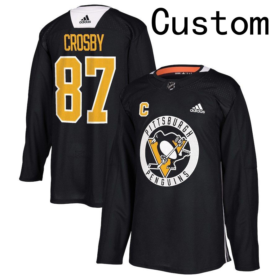 Men's Pittsburgh Penguins Custom Adidas Practice Player Black Stitched Hockey Jersey