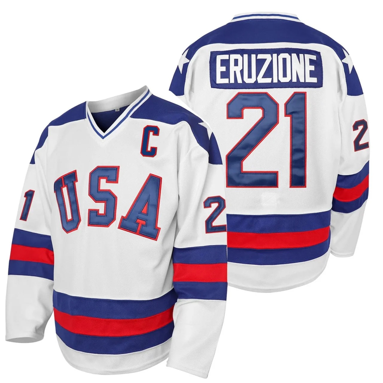 Men's Mike Eruzione #21 USA Hockey White Jersey - All Stitched