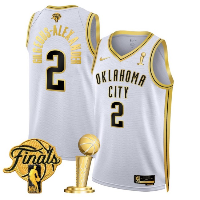 OKC Thunder #2 SGA Shai Gilgeous-Alexander Gold 2025 Champions Patch Jersey White - All Stitched