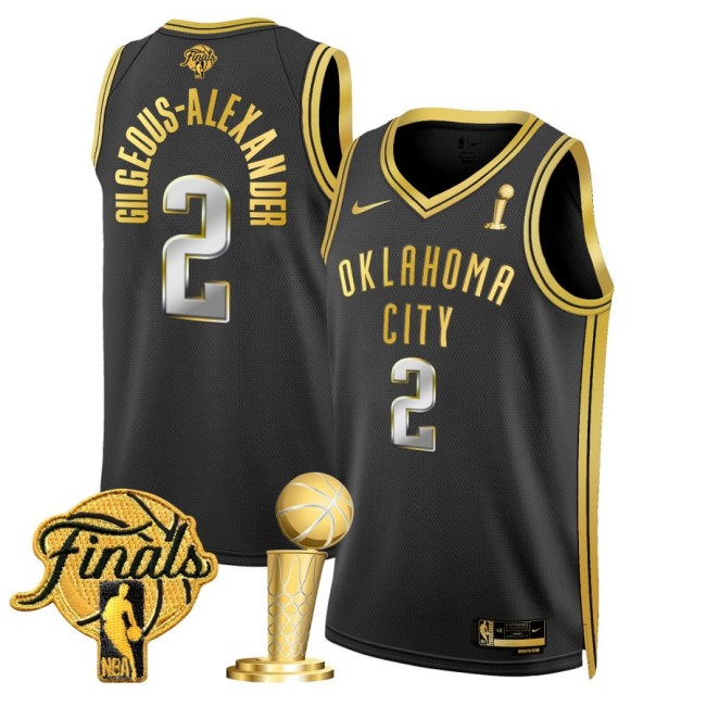 OKC Thunder #2 SGA Shai Gilgeous-Alexander Gold 2025 Champions Patch Jersey Black - All Stitched