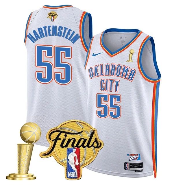 Men's Oklahoma City Thunder #55 Isaiah Hartenstein White 2025 Finals Patch And Finals Champions State Map Patch Association Edition Stitched Basketball Jersey