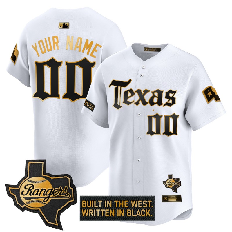Texas Rangers Custom 'Gothic Frontier Edition' Gold Vapor Premier Limited Jersey White - All Stitched