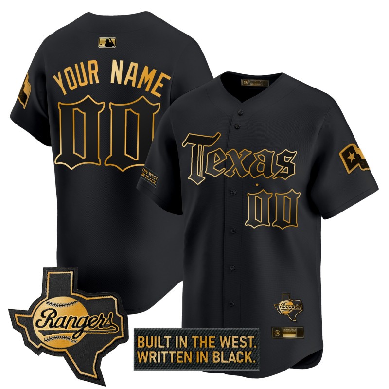 Texas Rangers Custom 'Gothic Frontier Edition' Gold Vapor Premier Limited Jersey Black - All Stitched
