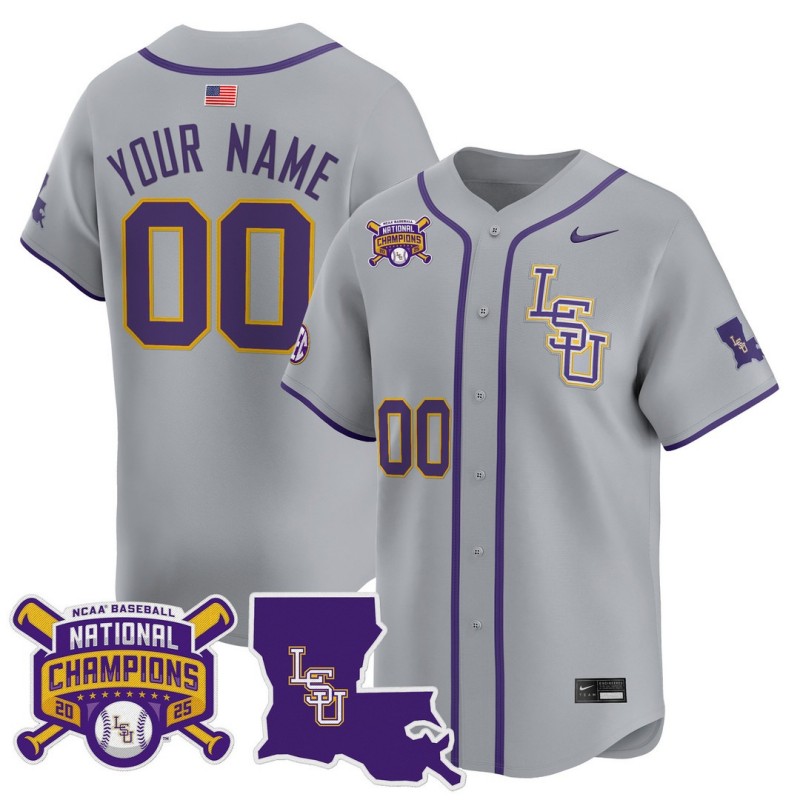 LSU Tigers Custom 2025 College World Series Champions Nike  Limited Baseball Jersey Grey - All Stitched