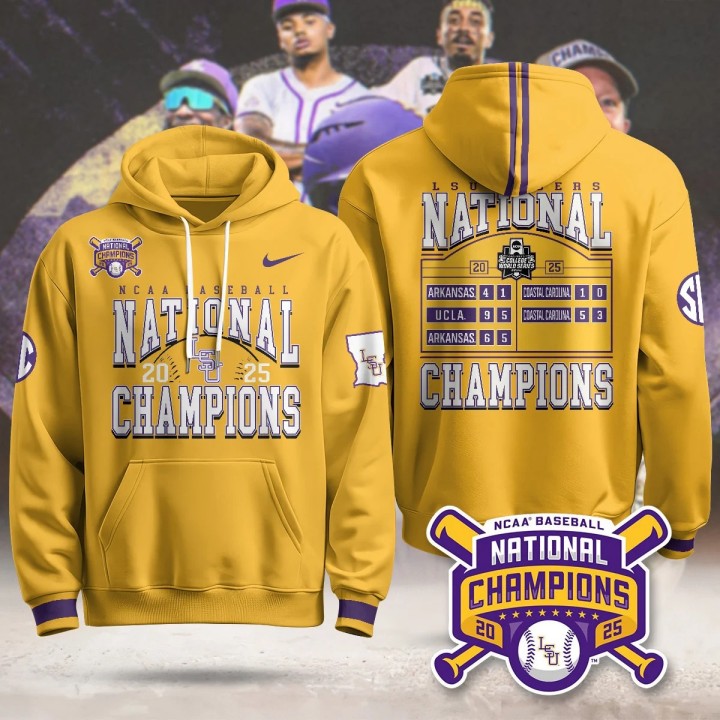 LSU Tigers 2025 World Series Champions Nike Limited Hoodie Gold G1 - Printed