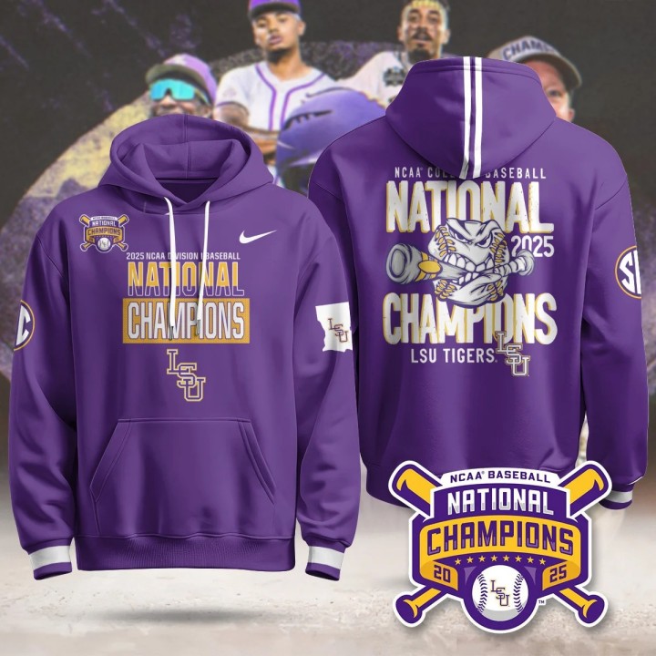 LSU Tigers 2025 World Series Champions Nike Limited Hoodie Purple P3 - Printed