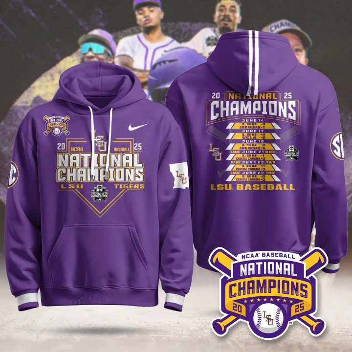 LSU Tigers 2025 World Series Champions Nike Limited Hoodie Purple P2 - Printed