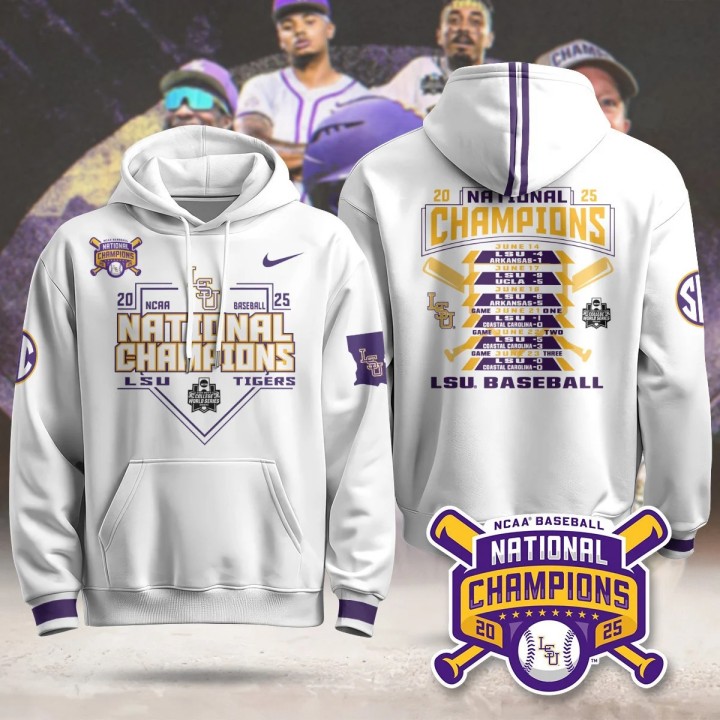 LSU Tigers 2025 World Series Champions Nike Limited Hoodie White W2 - Printed