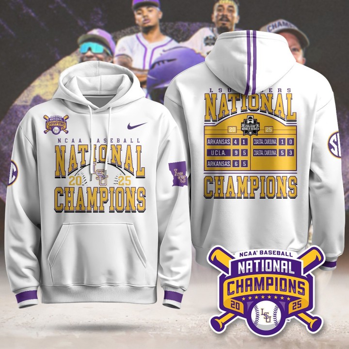 LSU Tigers 2025 World Series Champions Nike Limited Hoodie White W1 - Printed