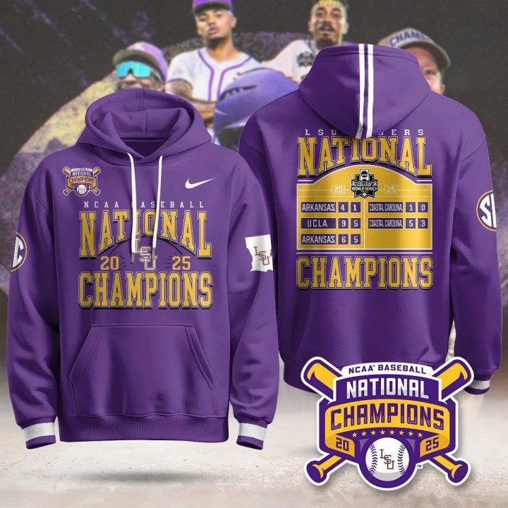 LSU Tigers 2025 World Series Champions Nike Limited Hoodie Purple P1 - Printed