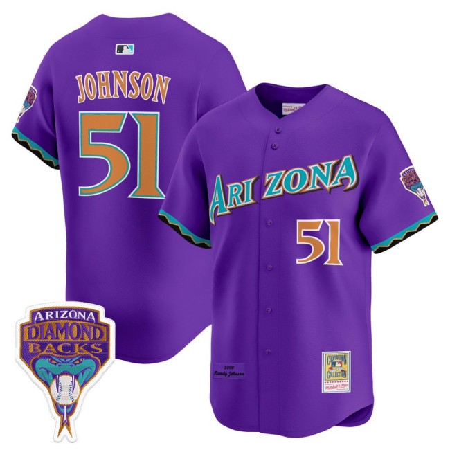 Arizona Diamondbacks #51 Randy Johnson 2000 Cooperstown Throwback Baseball Jersey Purple - All Stitched